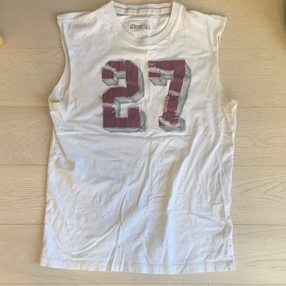 Aeropostale White Tank Top with Burgundy and Gray Number